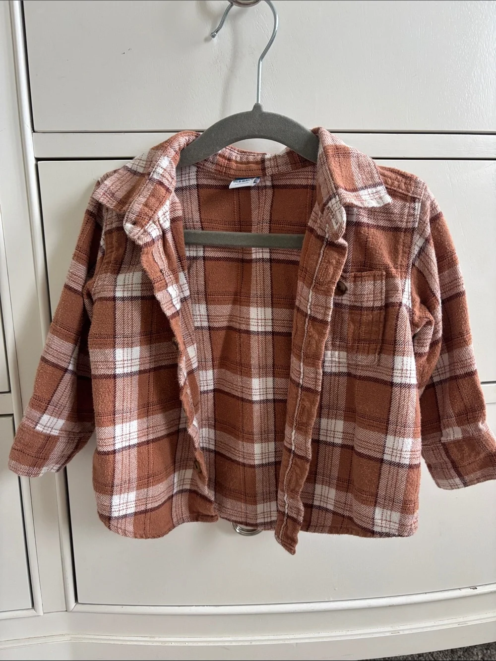 Old Navy Rust and White Plaid Button-Down Kids Shirt